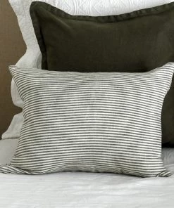 Raine & Humble Olive Striped Linen Cushion Cushions