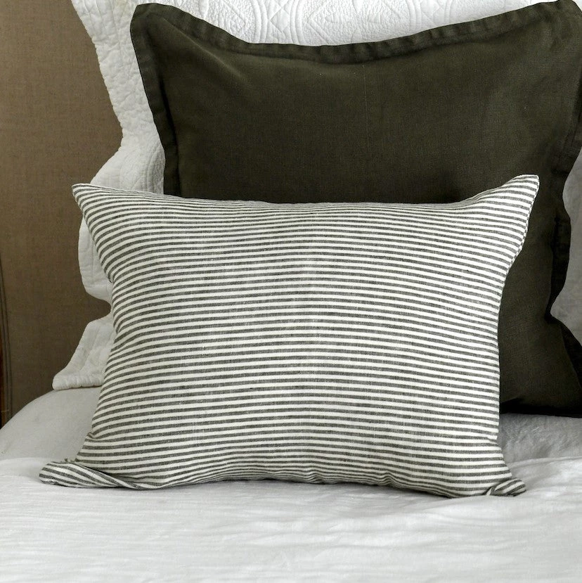Raine & Humble Olive Striped Linen Cushion Cushions